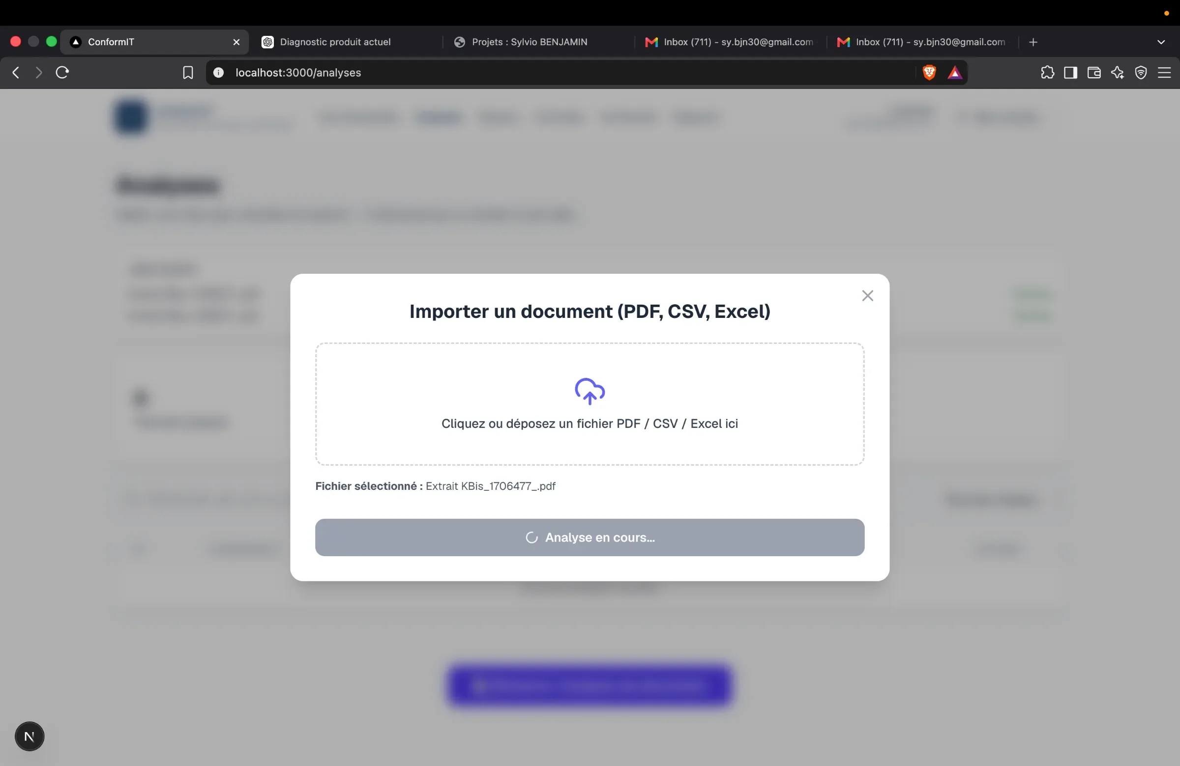 Interface de téléversion des documents administratifs
